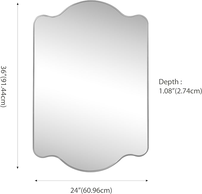 JONATHAN Y MIR205B Louisa 24 in. W x 36 in. H Medium Scalloped Rectangular Metal Framed Wall Mirror, for Bathroom, Living Room, Bedroom, Nickel