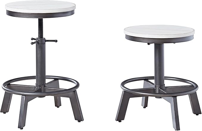 Signature Design by Ashley Torjin Industrial Adjustable Height Counter Barstool, 2 Count, White & Black