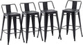 HAOBO Home 26" Low Back Metal Counter Stool Height Bar Stools [Set of 4] for Indoor/Outdoor Barstools, Matte Black