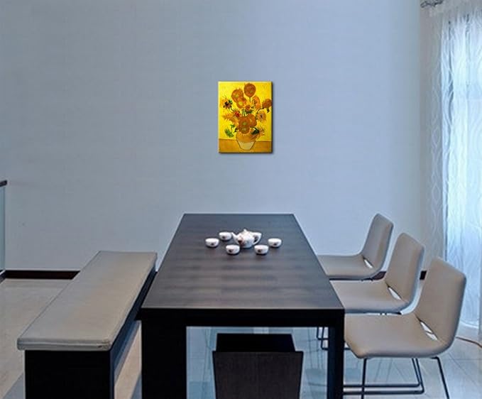 Wieco Art Abstract Flowers Giclee Canvas Prints Wall Art Vase with Fifteen Sunflowers by Van Gogh Classic Oil Paintings Reproduction for Home Decor Modern Stretched and Framed Floral Picture