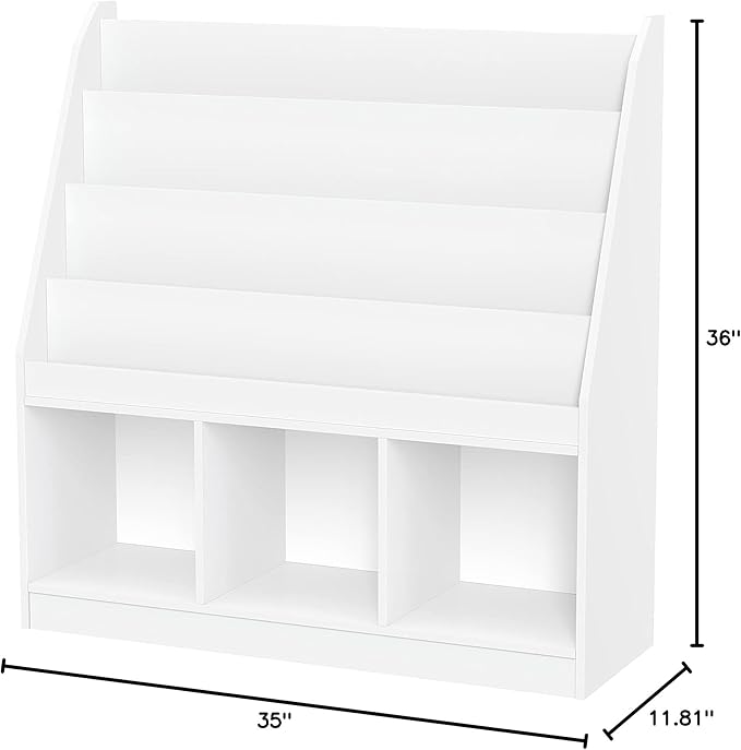 RiverRidge Kids Bookrack with Three Cubbies and 2 Coral Bins