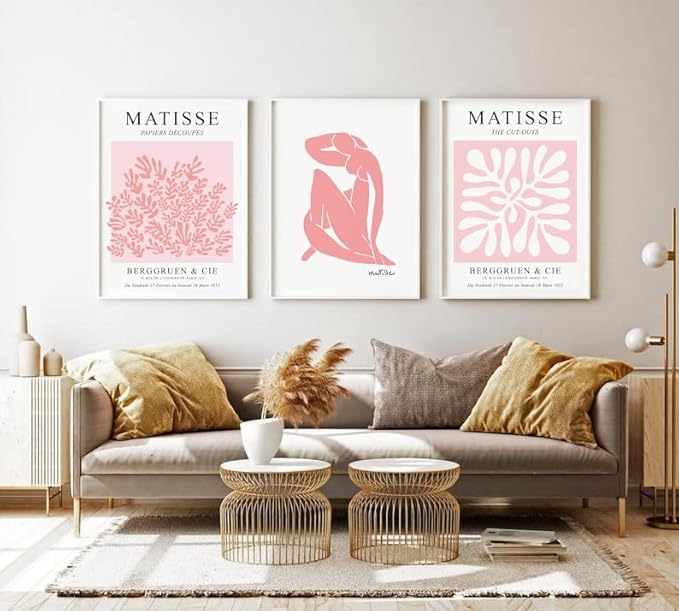 HesenDot Matisse Art wall Décor Set of 3,Unframed Blush & Salmon Pink wall art,Truly Quality Canvas Prints for 12x16in,Art poster decoration for kitchen, bathroom,living room,bedroom