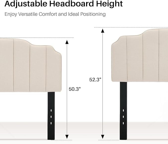 King Size Headboard Light Brown Upholstered Headboard Adjustable Height&Width Linen Headboards Modern Vertical Channel Design Bed Head Board, Light Brown