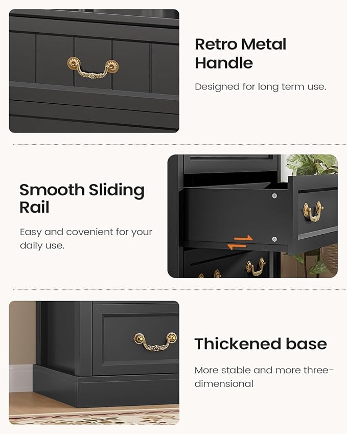 AOGLLATI Farmhouse Dresser with 6 Drawers, 51.2”Tall Wooden Chest of Drawers with Natural Texture, Vintage Design, Black Dresser for Bedroom, Black