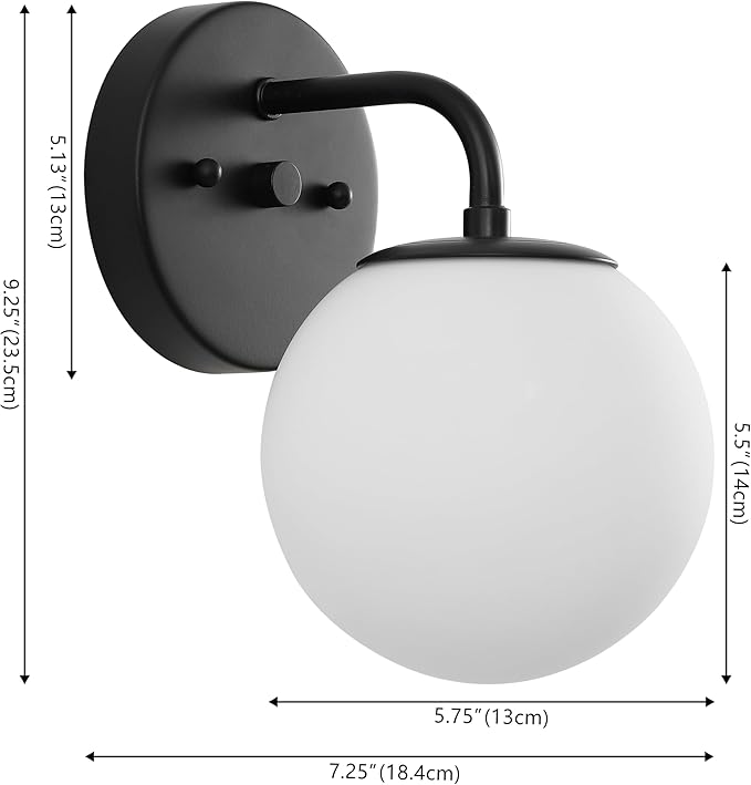 JONATHAN Y JYL3534B Louis Parisian Globe 5.75" 1-Light Metal/Frosted Glass Modern Contemporary LED Vanity Light Midcentury, Glam, Transitional, Bathroom, Powder Room, Dressing Room, Bedroom, Black