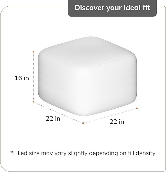 Anji Mountain 100% Handmade & Handcrafted Comfortable Home Décor Pouf Ottoman Footrest for Living Room, Bedroom, Nursery, Kidsroom, Patio Furniture - (22" x 22" x 16" - Cream)