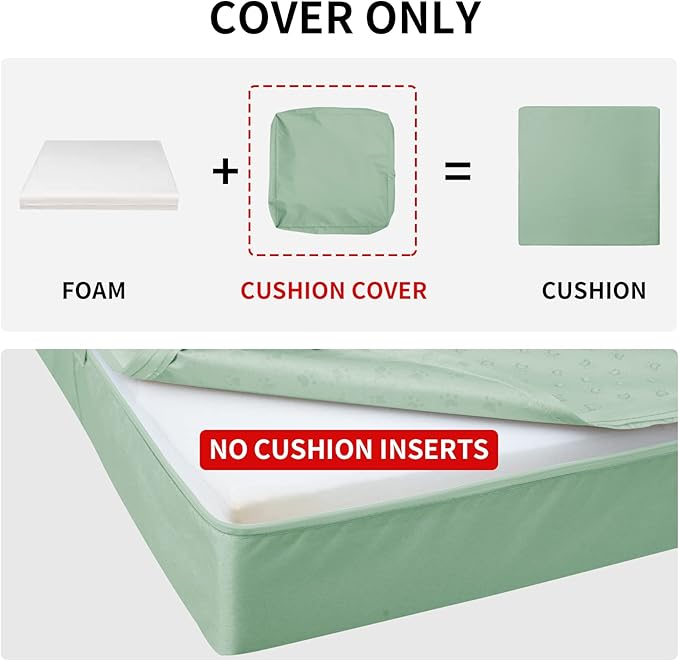 Easy-Going Waterproof Patio Cushion Covers 24x24x4 inch 2 Pack Replacement Non-Slip Outdoor Seat Cushion Slipcover with Zipper. Greyish Green