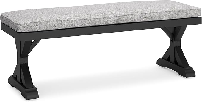 Signature Design by Ashley Beachcroft Casual Nuvella Weather Resistant Fabric Outdoor Bench with Cushion, Light Gray & Black