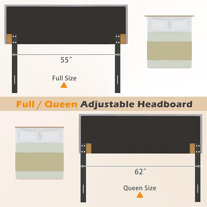 Giantex Linen Upholstered Headboard, Adjustable Width Button Tufted Headboard Only with Solid Wood Legs, Attach Frame, Modern Headboards for Queen Full Size Bed, Gray