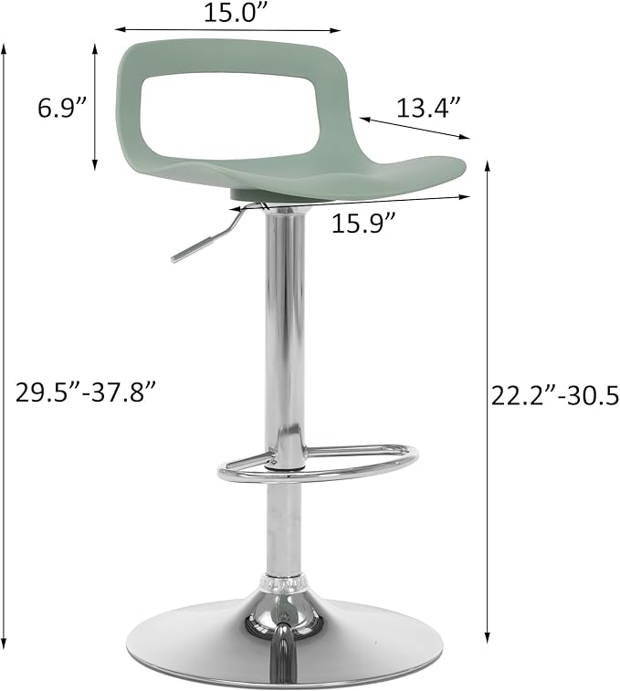 NOBPEINT Contemporary Chrome Air Lift Adjustable Swivel Bar Stool (4 Pieces, Mint Green)