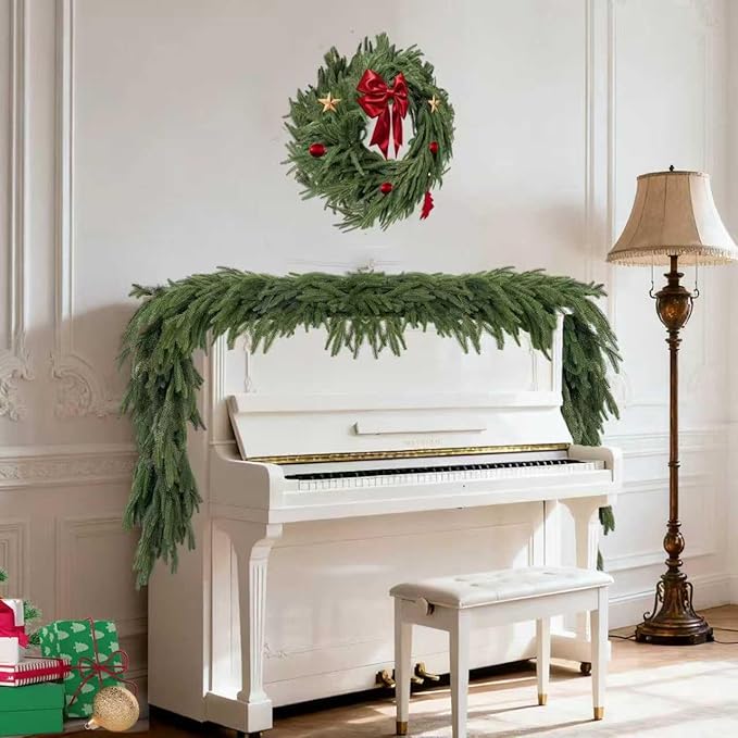 Christmas Garlands Norfolk Pine - Real Touch Pine Garlands - Garlands Christmas Decorations for Home Dining Table Mantel Porch Winter Christmas Decor(6ft)