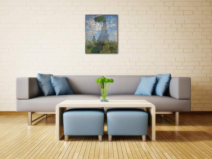 Wieco Art Woman with a Parasol Madame Monet and Her Son Canvas Prints Wall Art of Claude Monet Famous Classic Oil Paintings Reproduction Gallery Wrapped People Pictures