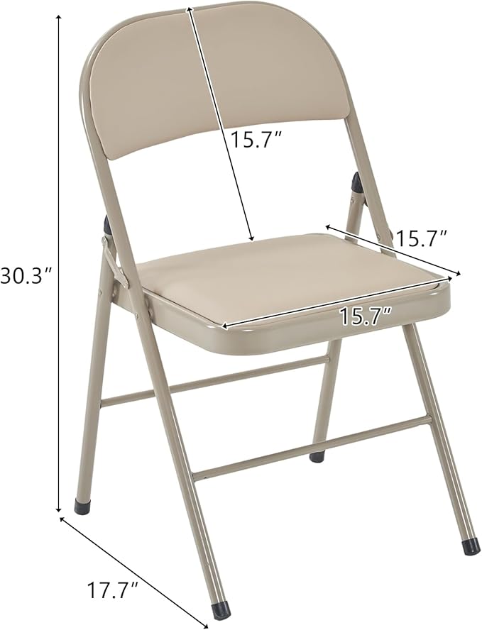 10 Pack Light Brown Folding Chairs with Padded Seats, Portable Foldable Chairs for Indoor and Outdoor, Commercial Seat with Metal Frame for Events Office Wedding Party, 330lbs Capacity