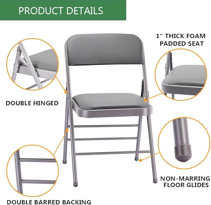 Amazing for less Pack of 4 (Fabric/Vinyl) Steel Frame Metal Foam Padded Folding Chairs (Black, Gray, White)