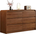 6 Drawer Dresser For Bedroom 55 Inch Wood Chest of Drawers - Curved Anti Collision, Mid Century Dresser For Closet with Natural Texture & Pre-Embedded Slots for TV Stand, Living Room, Nursery