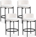 COSTWAY Counter Height Bar Stools Set of 4, 24.5 Inch Boucle Modern Barstools w/Curved Backrest, Metal Frame, Comfy Footrest, Upholstered Island Chairs for Dining Room, Kitchen, Cafe, 400 LBS Max Load