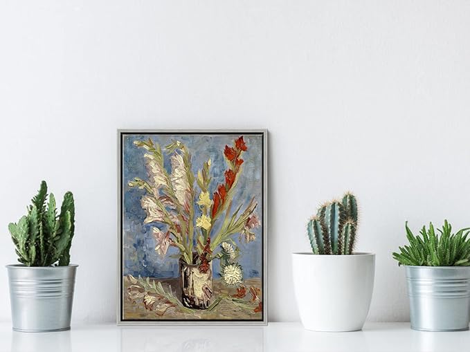 Wieco Art Framed Wall Art Vase with Gladioli and China Asters by Van Gogh Modern Floral Canvas Prints Artwork Abstract Flowers Pictures on Canvas for Living Room Home Decorations