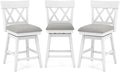COSTWAY Bar Stool Set of 3 for Kitchen Island, 26" Counter Height Chair with Ergonomic Backrest, Foot Rest, Padded Seat & Solid Wood Structure, 360°Swivel Farmhouse Barstool with Back