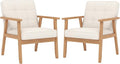Modern Accent Chairs Set of 2, Upholstered Linen Fabric Leisure Chairs with Backrest Button and Wooden Frame for Living Room Bedroom Reading (Beige)