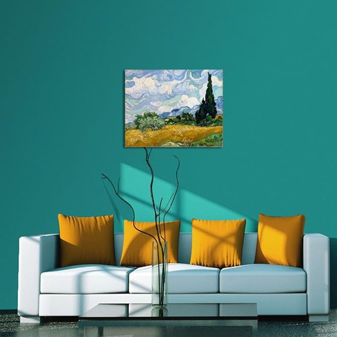 Wieco Art Wheat Field with Cypresses by Van Gogh Famous Oil Paintings Reproduction Modern Landscape Canvas Prints Artwork Pictures on Canvas Wall Art for Home Office Decorations