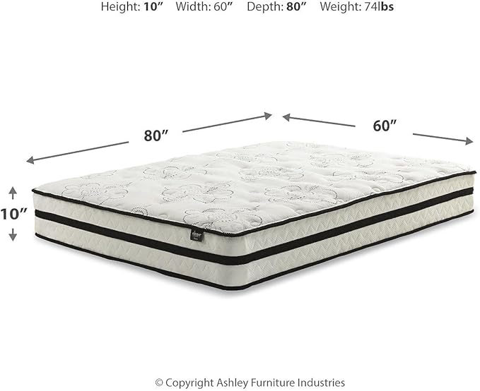 Signature Design by Ashley Queen Size Chime 10 Inch Medium Firm Hybrid Mattress with Cooling Gel Memory Foam for Pressure Relief, Fiberglass Free, Mattress In A Box