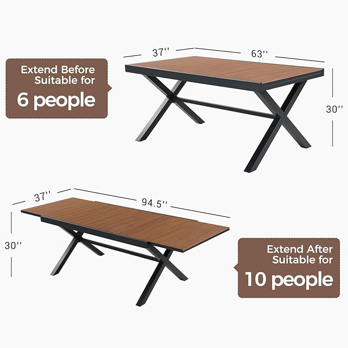Grand patio 11-Piece Outdoor Dining Set for 10, Patio Dining Furniture Set for 10 Swivel Rope Wicker Chairs & 1 Extendable Rectangular Dining Table, Light Gray Brown