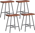 COSTWAY Industrial Bar Stools, 24-inch Backless Counter Height Saddle Stools with Footrest, Metal Legs, Adjustable Foot Pads, Barstools for Kitchen Island Cafe Restaurant, Walnut+Black (Set of 4)