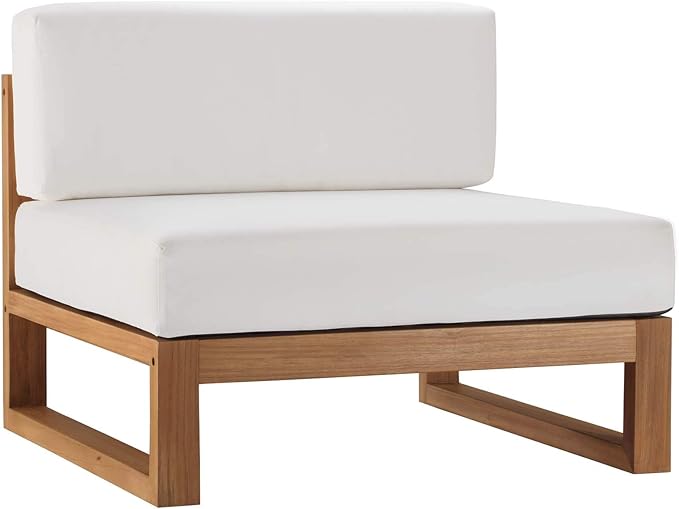 Modway EEI-4253-NAT-WHI-SET Upland Patio Teak Wood 4-Piece Sectional Sofa Set, Natural White