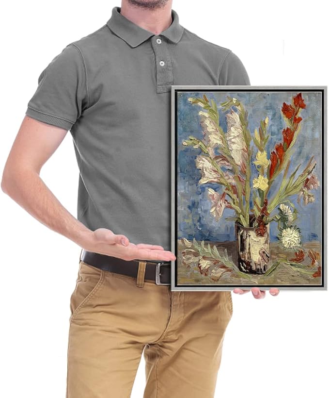 Wieco Art Framed Wall Art Vase with Gladioli and China Asters by Van Gogh Modern Floral Canvas Prints Artwork Abstract Flowers Pictures on Canvas for Living Room Home Decorations