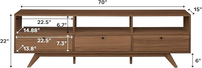 Walker Edison Kimi Mid Century Modern Minimalist Drop-Down Door Stand for TVs up to 85 Inches, 70 Inch, Mocha