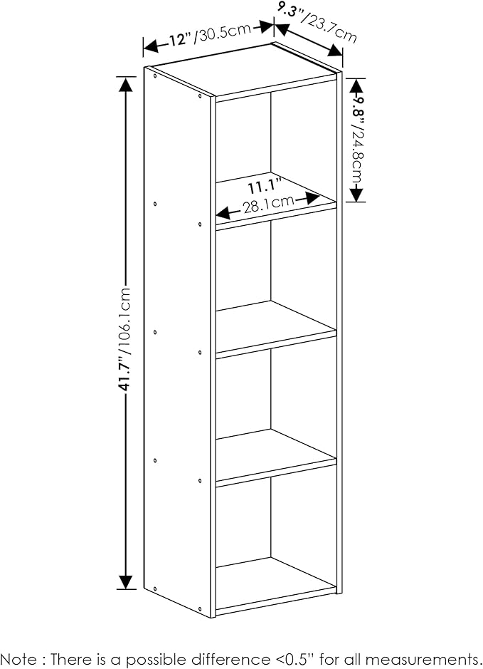 Furinno PASIR Book Shelf, 4-Tier Modern Bookshelf, Open Shelves Bookcase 9 x 12 x 42, for Living Room, Bedroom, Home Office, Light Blue/White