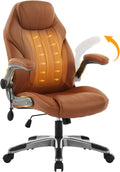 Office Desk Chair, Ergonomic Computer Chair with Padded Flip-Up Arms and Adjustable Lumbar Support, PU Leather Executive Chair with Tilt Lock and 360° Swivel Rolling Wheels for Work, Study