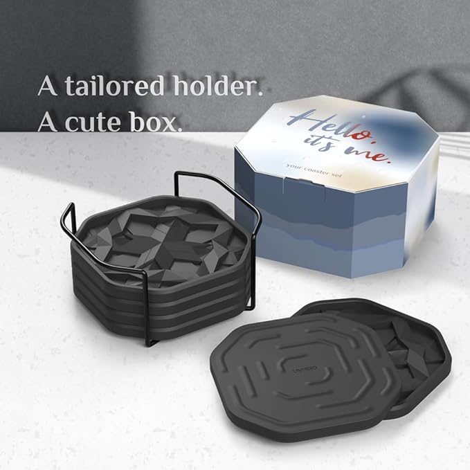 UMIRRO Silicone Cup Coasters for Drinks with Tailored Holder, Coffee Table Centerpiece, Modern Home Bar or Aesthetic Kitchen Essentials, Brown House Decor Gifts, Set of 6