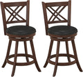 COSTWAY Bar Stool Set of 2 for Kitchen Island, Swivel Upholstered Counter Height Barstools with PU Surface, Rubber Wood Frame, 360° Rotatable Seat, Curved Back, Sturdy Footrest (2, 24" Seat Height)
