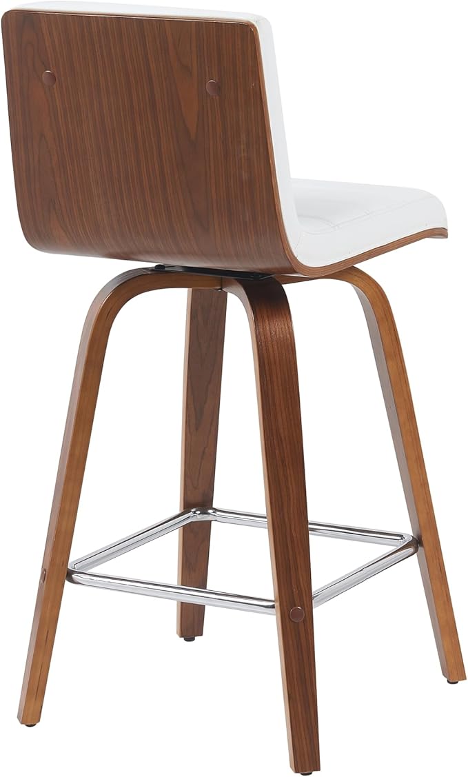 Vienna Modern Counter Height Swivel Bar Stool with Snow White Faux Leather Seat and Walnut Finished Wood Frame Set of 3