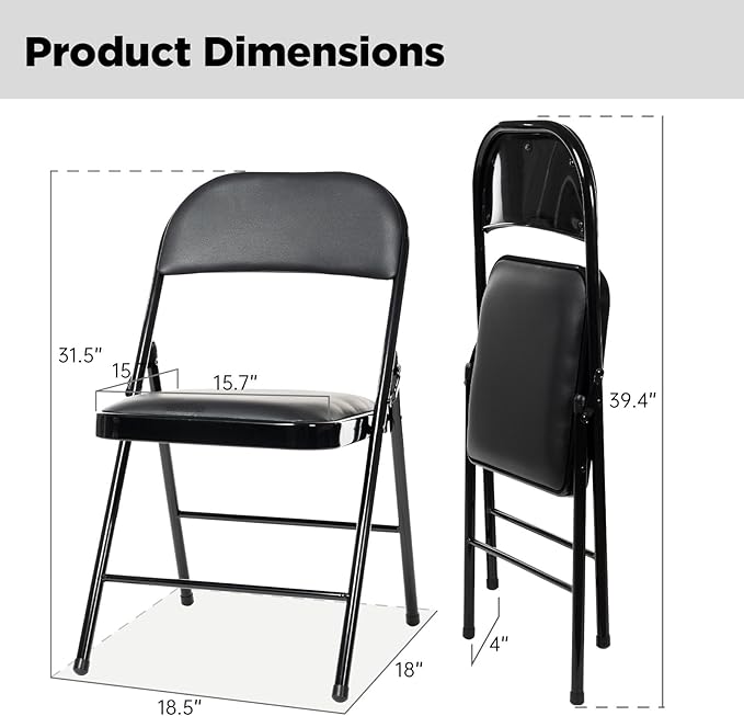 100 Pack Folding Chairs with Padded Seats, Padded Folding Chair with Steel Frame for Events Home Office, Pu Leather Folding Chair Black