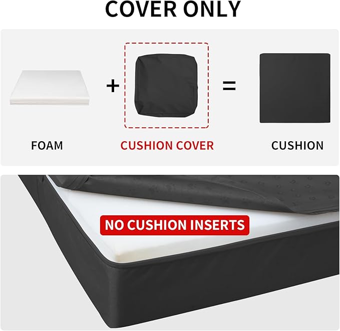Easy-Going Waterproof Patio Cushion Covers ONLY Cover 20x18x4 inch 4 Pack Replacement Non-Slip Outdoor Seat Cushion Slipcover with Zipper. Black