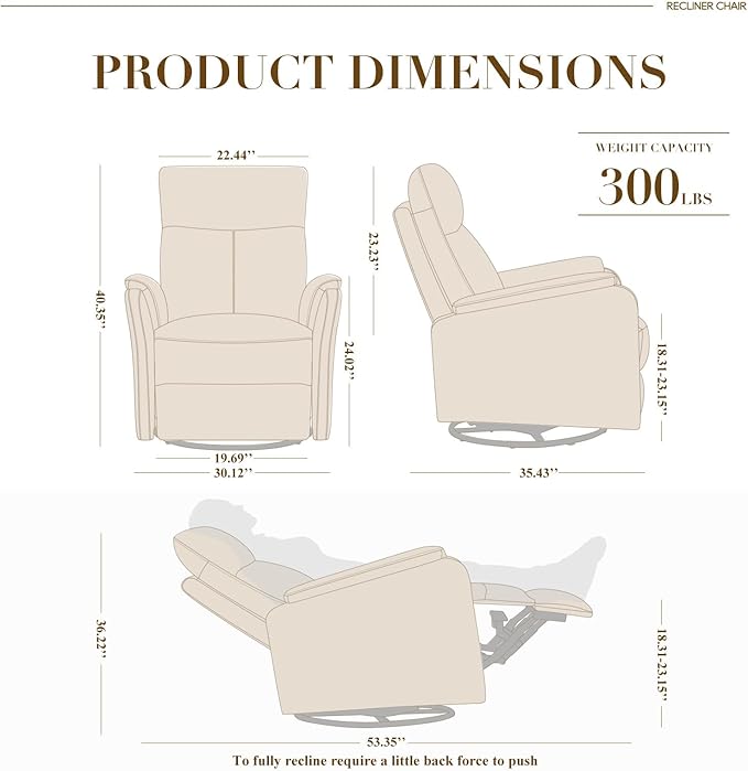 COLAMY Faux Leather Swivel Recliner Chair with Footrest, High Back with Double-Layer Cushion, Glider Recliner for Nursery & Living Room, Bedroom, Beige