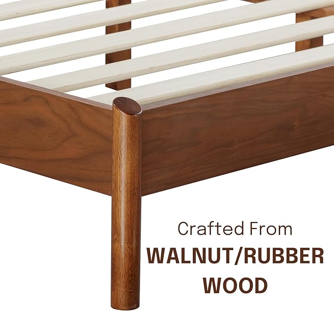 NTC Gem Wooden Bed Frame with Headboard and Natural Rattan, Solid Oak/Rubber Wood Foundation with Silent Slats, 1000 Lb Capacity, Effortless Assembly (Natural Cane - Dark Walnut, King)