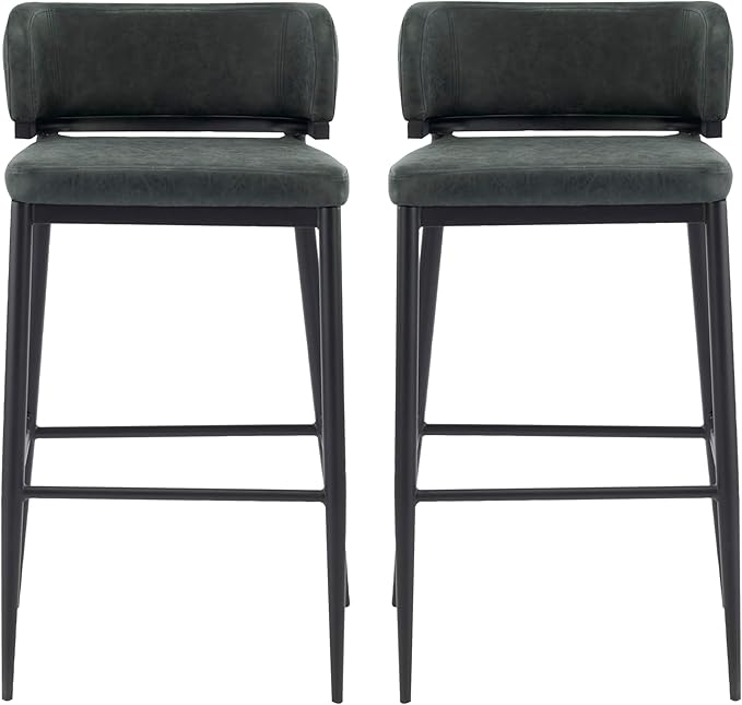 Christopher Knight Home Ebany Barstools Set of 2, Metal Frame Counter Stools, Upholstered Kitchen Chair, Curved Back Support Bistro Chairs, 30" H Island Stool for Dining Kitchen Cafeteria, Dark Green