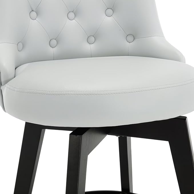MINCETA Set of 2 Upholstered Bar Stools - 26 Inch Swivel Counter Height Stools with Low Tufted Back, Footrest & Performance Fabric - Round Seat for Kitchen Island & Home Bar Light Gray