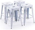 Vogue Furniture Direct 24 Inch Metal Bar Stools, Backless Counter Height Barstools, Indoor Outdoor Stackable Stools with Square Seat, Set of 4 (Distressed White)