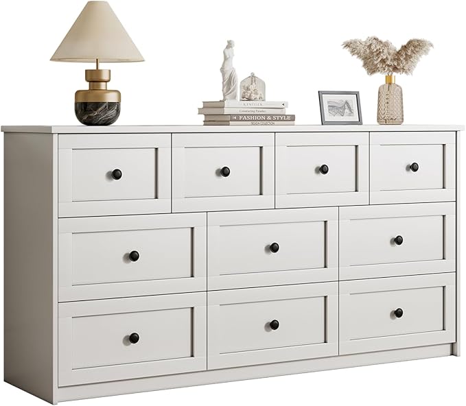 10 Drawer Double Dresser for Bedroom, 59.1" Wide Dressers & Chests of Drawers with Large Capacity Storage,White Dresser for Bedroom,Hallway,White