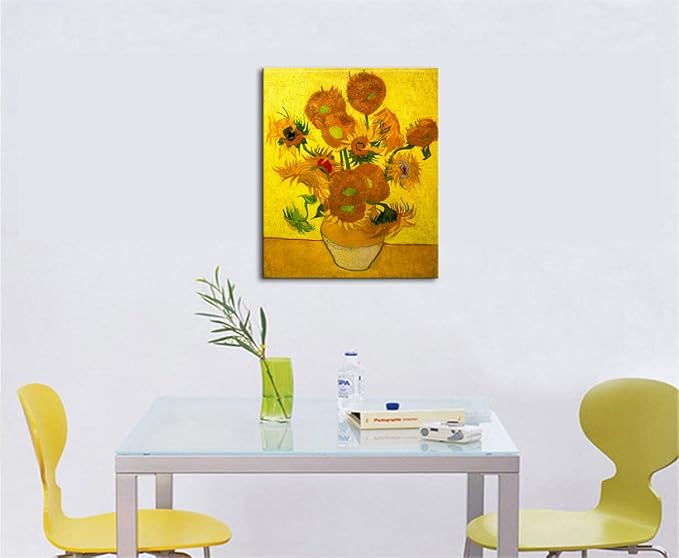 Wieco Art Large Modern Abstract Flowers Giclee Canvas Prints Artwork Vase with Fifteen Sunflowers by Van Gogh Oil Paintings Reproduction Pictures on Canvas Wall Art