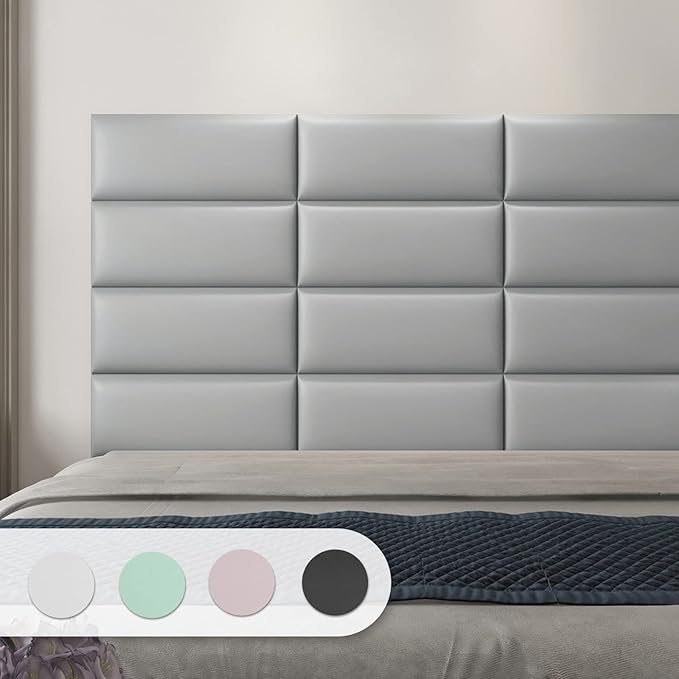 Art3d Peel and Stick Headboard for Twin in Grey, Pack of 4 Panels Sized 9.85" x 23.62", 3D Wall Panel, Upholstered