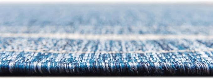Unique Loom Outdoor Border Collection Area Rug - Soft Border (7' 10" x 10' Oval, Blue/ Ivory)
