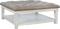 Signature Design by Ashley Kanwyn French Country Upholstered Square Ottoman Coffee Table, Whitewash