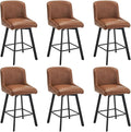 Swivel Bar Stools Set of 6, 26''H Upholstered Barstools with Backs, Modern Counter Height Bar Stool Chairs for Kitchen Island, Metal Legs, Faux Leather, Brown Counter Stools