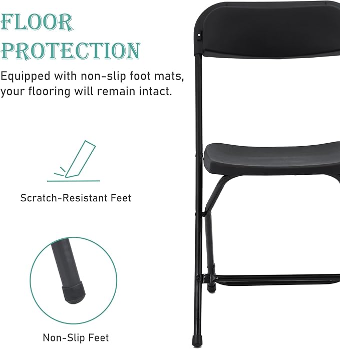 60 Pack Plastic Black Folding Chairs, Portable Stackable Commercial Party Folding Chairs with Steel Frame 350lbs for Home Office Outdoor Indoor Office Wedding Party Event