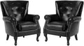 MOJAY PU Leather Accent Chair Set of 2, Modern Armchair Living Room Chair, Upholstered Club Chair with Rivet Trim, Mid-Century Sofa Chair with Sturdy Wood Legs for Bedroom (Black)